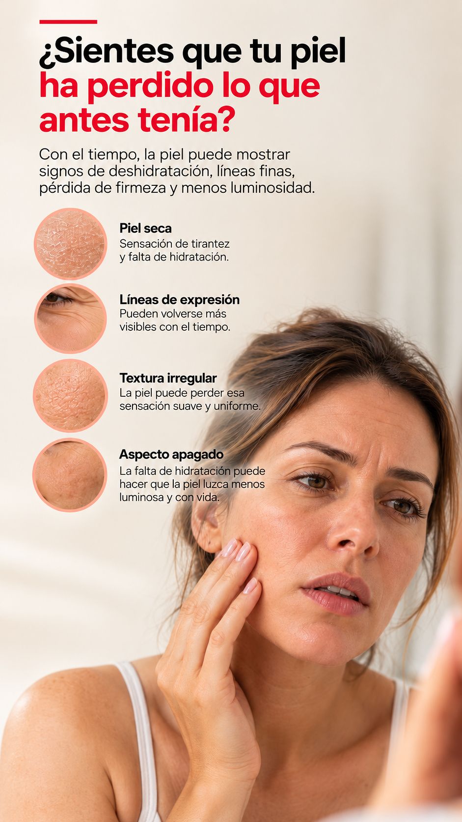 ¿Sientes que tu piel ha perdido lo que antes tenía? Piel seca, líneas de expresión, textura irregular y aspecto apagado