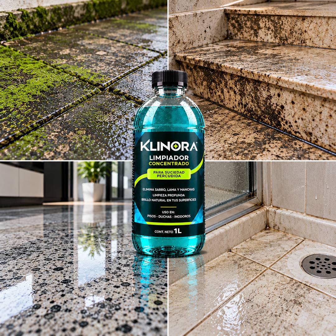 KLINORA frente a pisos con lama, escaleras manchadas y duchas con sarro