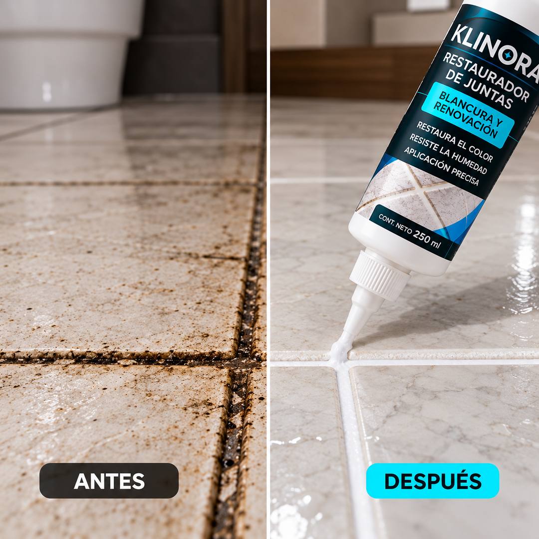 Junta oscura antes y junta blanca después de aplicar el Restaurador de Juntas KLINORA