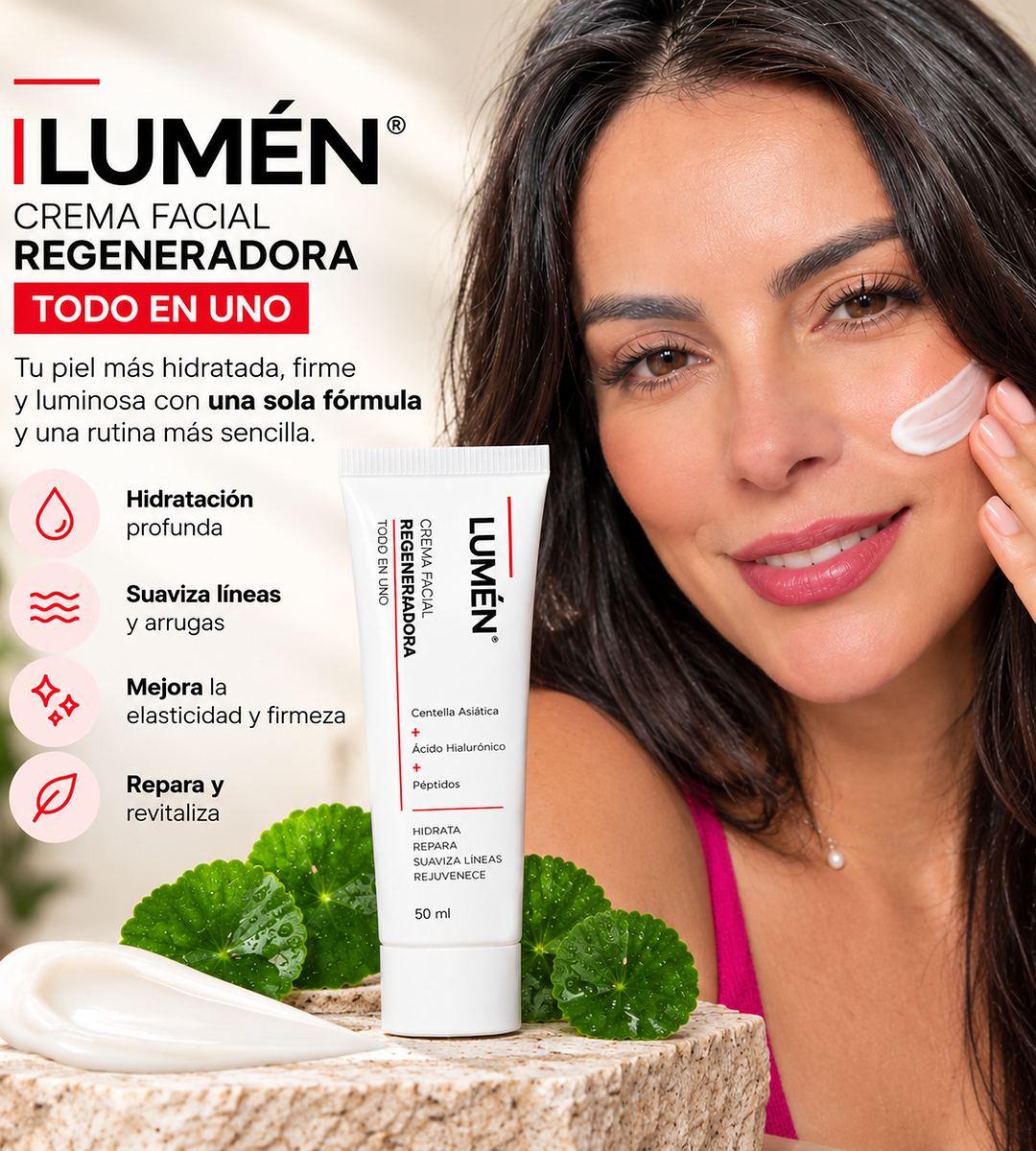 LUMÉN crema facial todo en uno con centella asiática, ácido hialurónico y péptidos